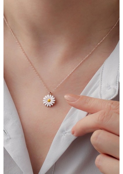 925 Ayar Gümüş Papatya Kolye Küpe Set