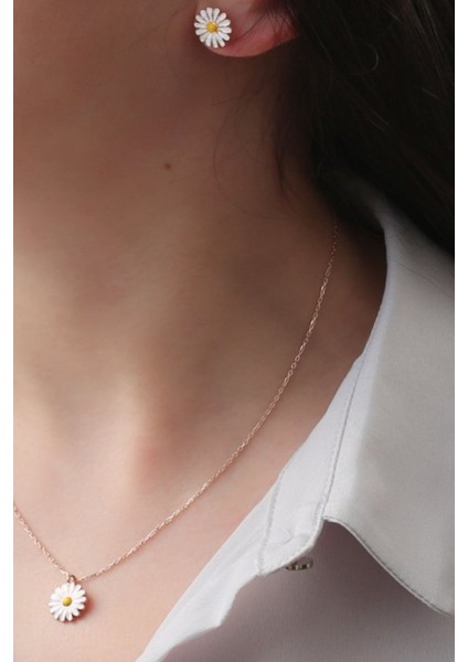 925 Ayar Gümüş Papatya Kolye Küpe Set fiyatları