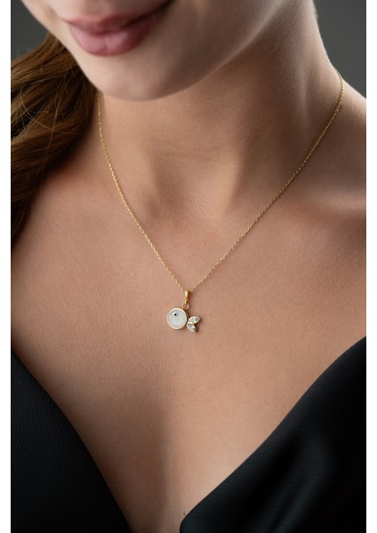 925 Ayar Gümüş Beyaz Mineli Balık Kolye