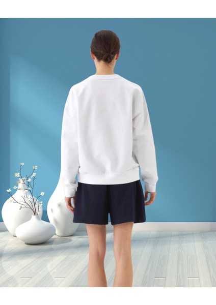 xint Kadın Bisiklet Yaka Slogan Baskılı Oversize Örme Pamuklu Sweatshırt fırsatları