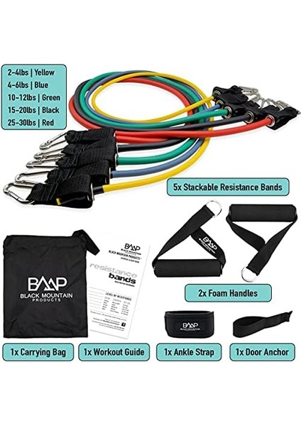 Black Mountain Products Kapı Çapa, Ayak Bileği Kayışı, Egzersiz Tablosu ve Taşıma Çantası ile Direnç Bandı Seti