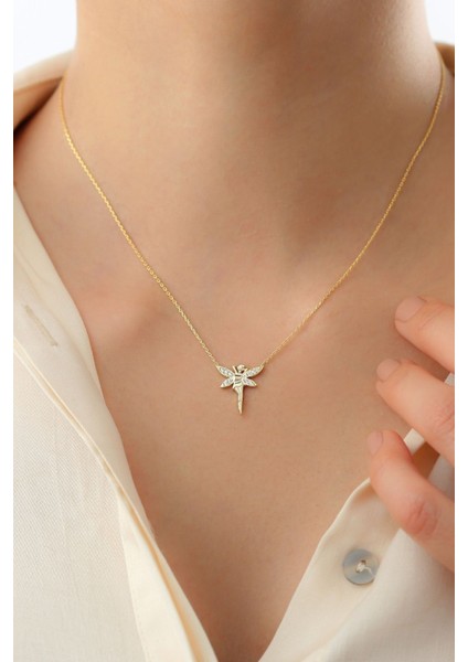 925 Ayar Gümüş Gold Kanatlı Peri Kız Kolye modelleri