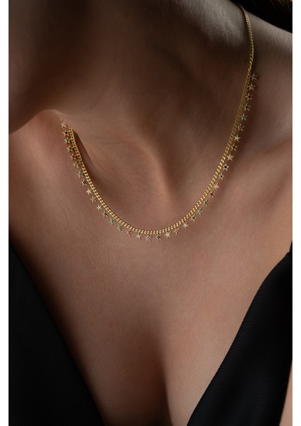 925 Ayar Gümüş Mix Taşlı Yıldız Zincir Kolye fiyatları