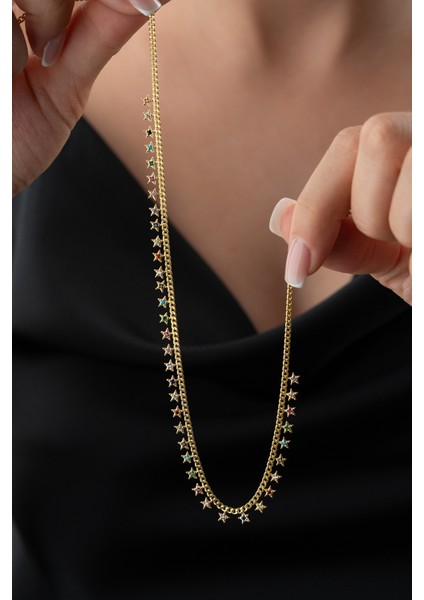 925 Ayar Gümüş Mix Taşlı Yıldız Zincir Kolye modelleri