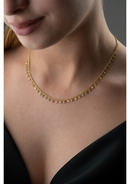 925 Ayar Gümüş Mix Taşlı Yıldız Zincir Kolye indirimleri