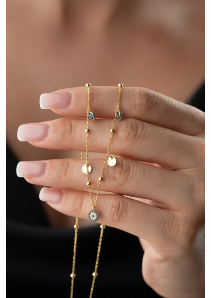 925 Ayar Gümüş Nazar Pullu Model Kolye