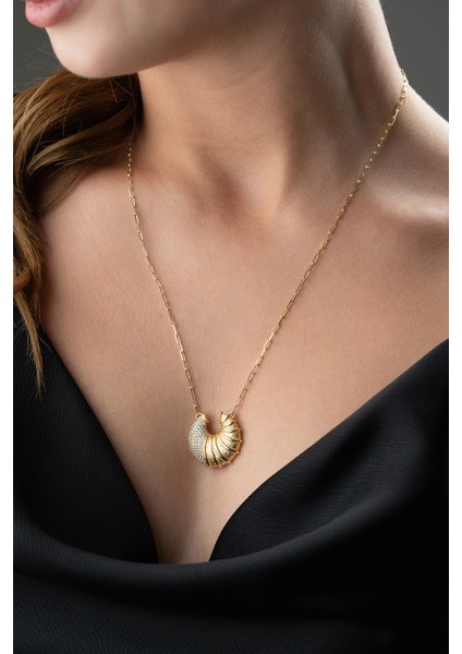 925 Ayar Gümüş Taşlı Kruvasan Kolye