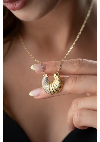 925 Ayar Gümüş Taşlı Kruvasan Kolye fiyatları