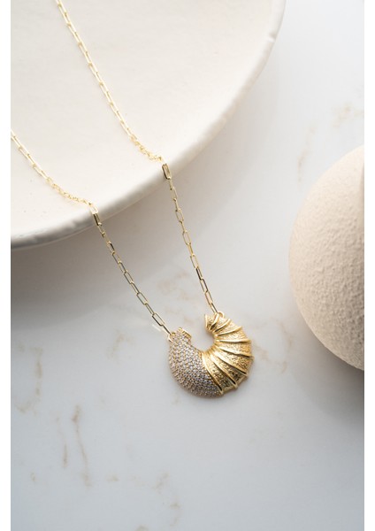 925 Ayar Gümüş Taşlı Kruvasan Kolye fırsatları