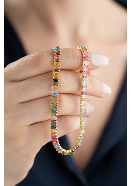 925 Ayar Gümüş Gold Mix Taşlı Kolye