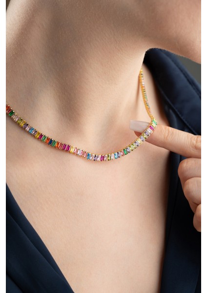 925 Ayar Gümüş Gold Mix Taşlı Kolye fiyatları