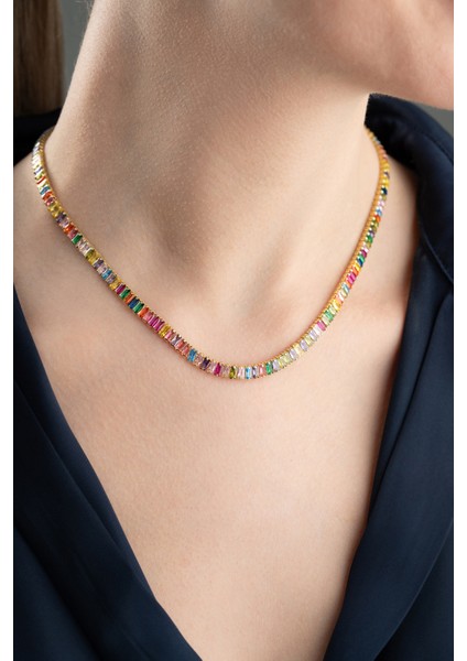 925 Ayar Gümüş Gold Mix Taşlı Kolye modelleri