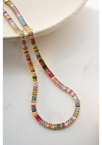 925 Ayar Gümüş Gold Mix Taşlı Kolye indirimleri