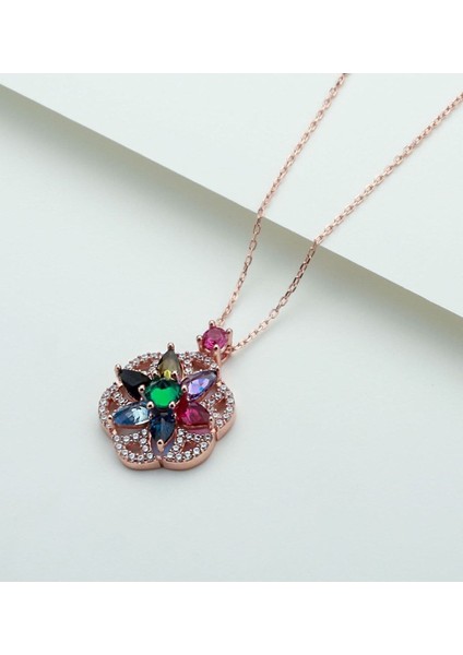 925 Ayar Gümüş Şeyma Rengarenk Kolye