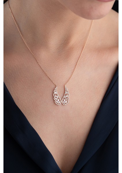 925 Ayar Gümüş Baget Taşlı Kanat Kolye