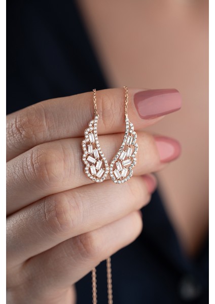 925 Ayar Gümüş Baget Taşlı Kanat Kolye modelleri