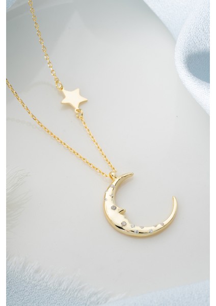 925 Ayar Gümüş Yıldızlı Hilal Kolye