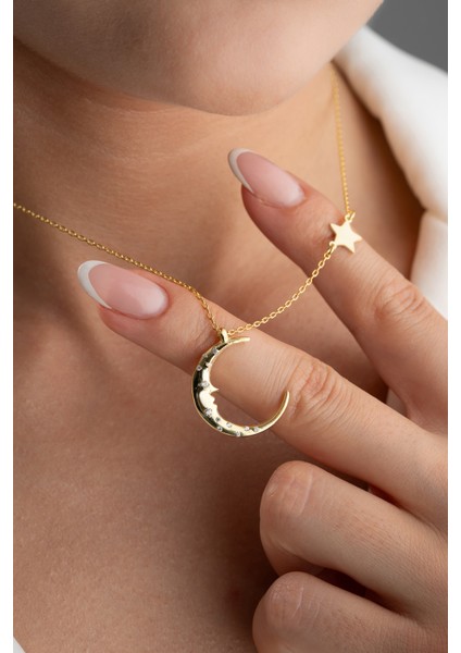 925 Ayar Gümüş Yıldızlı Hilal Kolye indirimleri