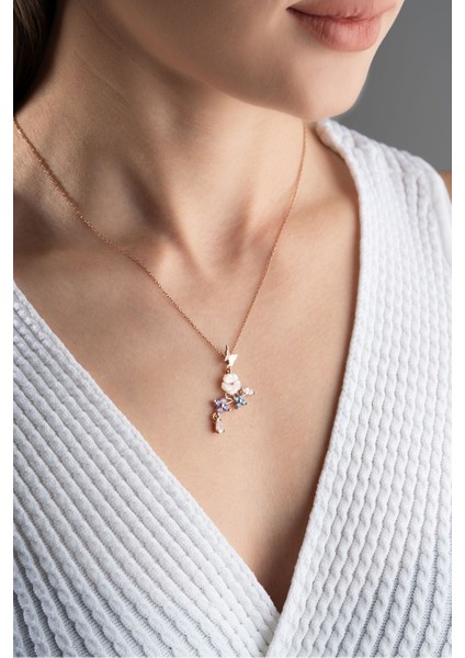 925 Ayar Gümüş Sedefli Renkli Sarmaşık Kolye