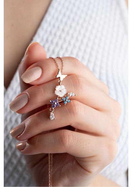 925 Ayar Gümüş Sedefli Renkli Sarmaşık Kolye fiyatları