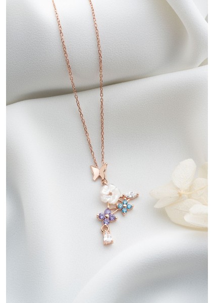 925 Ayar Gümüş Sedefli Renkli Sarmaşık Kolye modelleri