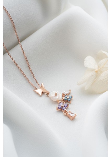 925 Ayar Gümüş Sedefli Renkli Sarmaşık Kolye fırsatları