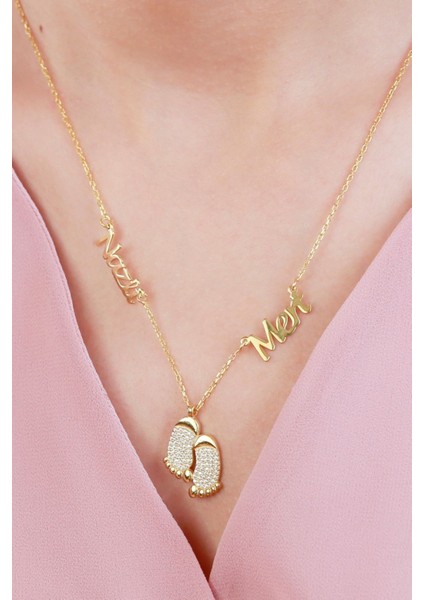 925 Ayar Gümüş Iki Isimli Ayak Izi Kolye fiyatları