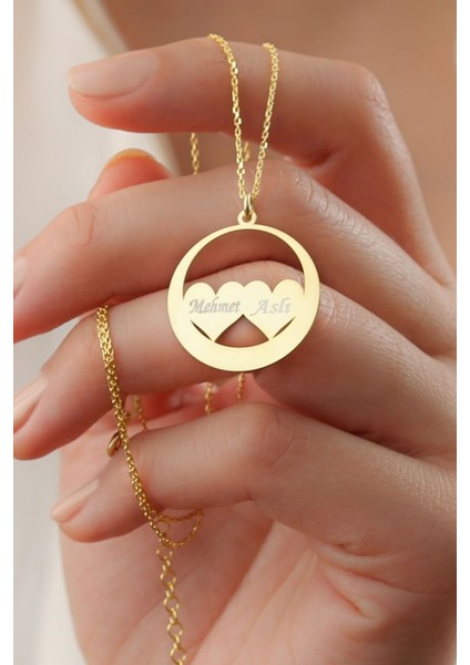 925 Ayar Gümüş Kişiye Özel Iki Kalpli Plaka Kolye