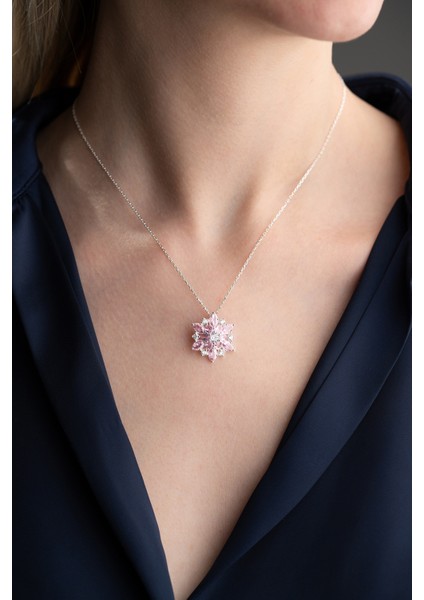 925 Ayar Gümüş Pembe Oval Zirkon Taşlı Lotus