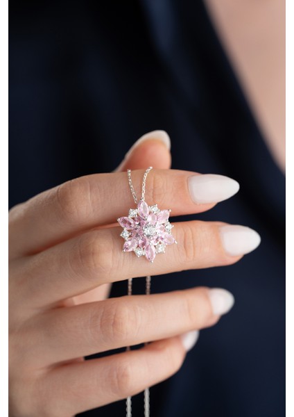 925 Ayar Gümüş Pembe Oval Zirkon Taşlı Lotus indirimleri