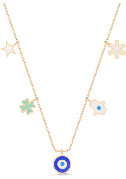 925 Ayar Gümüş Rose Mineli Şans Kolye