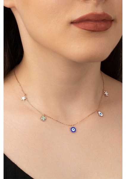 925 Ayar Gümüş Rose Mineli Şans Kolye fiyatları