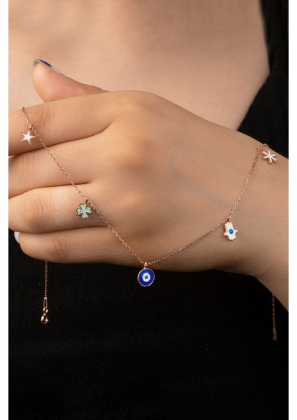 925 Ayar Gümüş Rose Mineli Şans Kolye modelleri