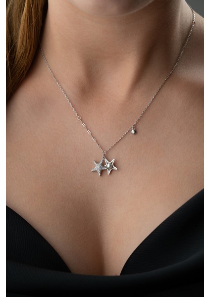 925 Ayar Gümüş Incili Yıldız Kolye