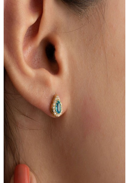 925 Ayar Gümüş Aralık Ayı Doğum Taşı ( Blue Topaz ) Damla Kolye