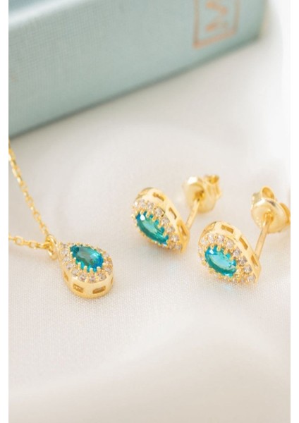 925 Ayar Gümüş Aralık Ayı Doğum Taşı ( Blue Topaz ) Damla Kolye fiyatları