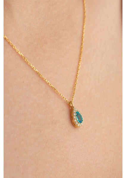 925 Ayar Gümüş Aralık Ayı Doğum Taşı ( Blue Topaz ) Damla Kolye modelleri