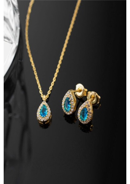 925 Ayar Gümüş Aralık Ayı Doğum Taşı ( Blue Topaz ) Damla Kolye fırsatları