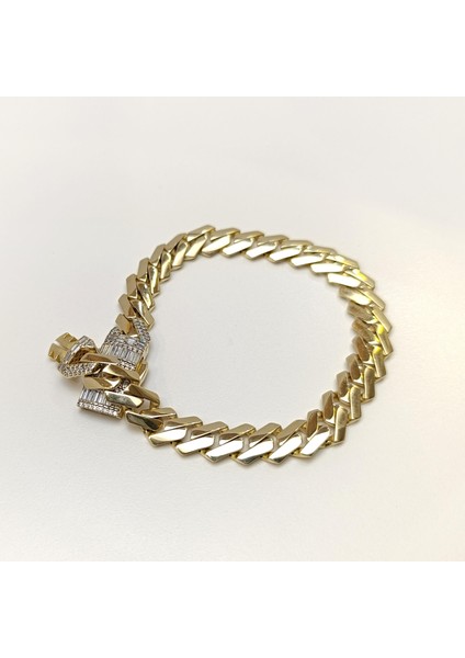 9mm Taşlı Gurmet Bileklik Künye 14 Ayar Altın Hd Videolu