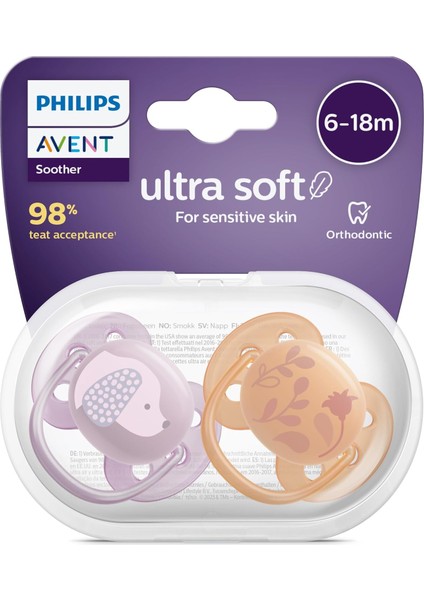 Philips Avent Ultra Soft Emzik, Kız Bebekler Için 6‑18 Ay, 2’li Paket, Ortodontik Silikon, Flexifit Kalkanlı, Ultra Yumuşak, Bpa Içermez, Taşıma Kutulu, SCF091/18 modelleri