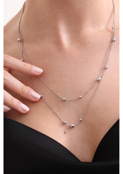 925 Ayar 2 Sıra Dorika Toplu Gümüş Kolye