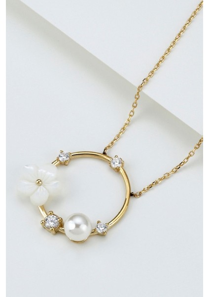 925 Ayar Gümüş Sedefli Gül Kolye