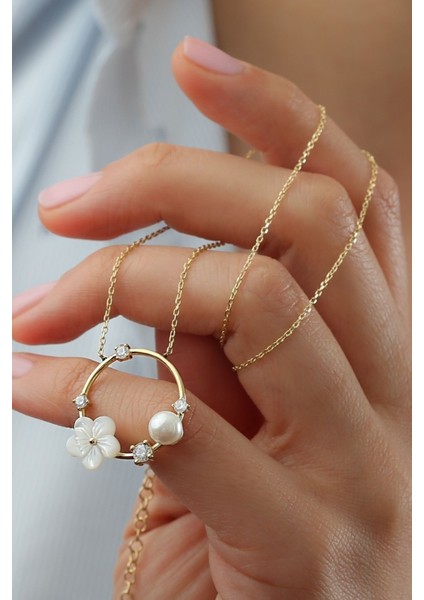 925 Ayar Gümüş Sedefli Gül Kolye fiyatları