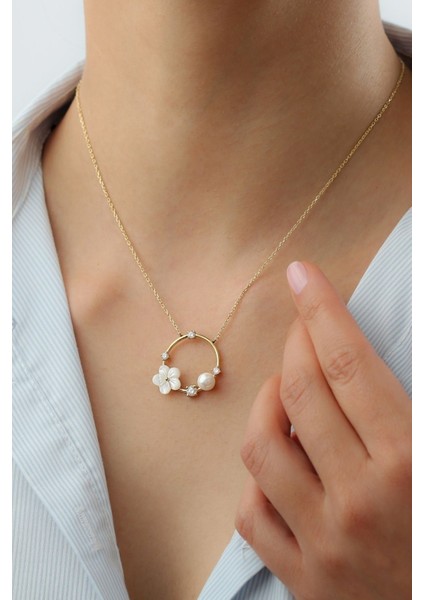 925 Ayar Gümüş Sedefli Gül Kolye modelleri