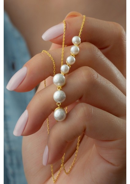 925 Ayar Gümüş Incili Akışlı Kolye fiyatları