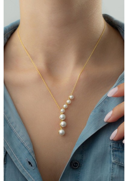 925 Ayar Gümüş Incili Akışlı Kolye modelleri