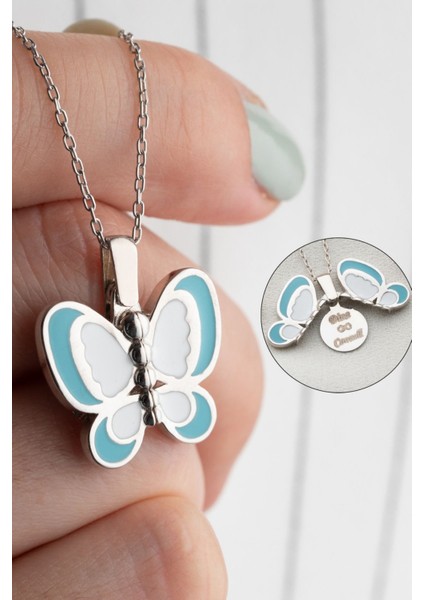 925 Ayar Gümüş Mineli Açılabilen Isimi Kelebek Kolye fiyatları