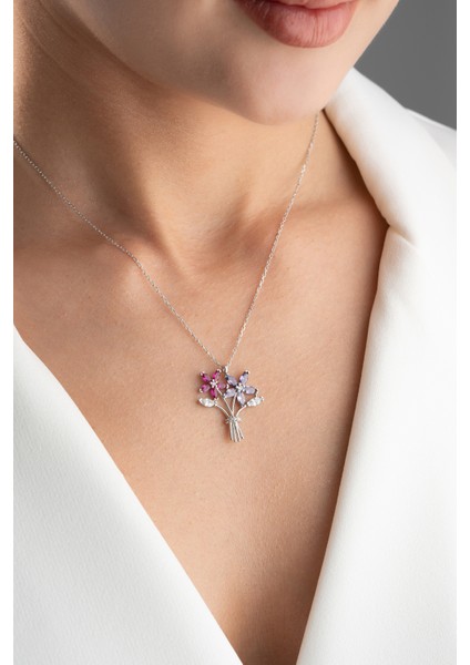 925 Ayar Gümüş Çiçek Buketi Kolye