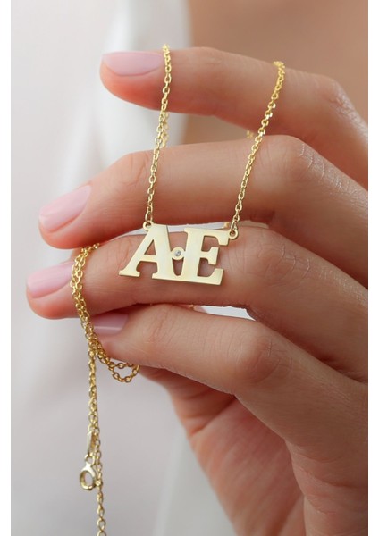 925 Ayar Gümüş Harfli Tektaş Kolye