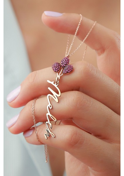 925 Ayar Gümüş Isimli Kırmızı Balonlu Kız Kolye